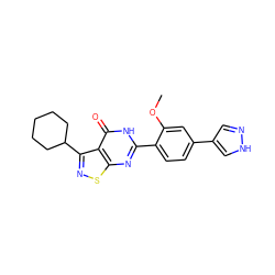 COc1cc(-c2cn[nH]c2)ccc1-c1nc2snc(C3CCCCC3)c2c(=O)[nH]1 ZINC000084617332