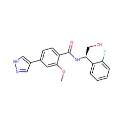 COc1cc(-c2cn[nH]c2)ccc1C(=O)N[C@@H](CO)c1ccccc1F ZINC001772586890