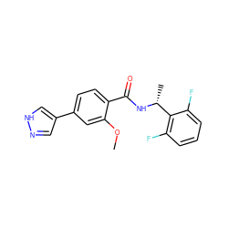 COc1cc(-c2cn[nH]c2)ccc1C(=O)N[C@H](C)c1c(F)cccc1F ZINC001772589836