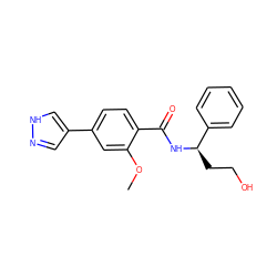 COc1cc(-c2cn[nH]c2)ccc1C(=O)N[C@H](CCO)c1ccccc1 ZINC001772655979