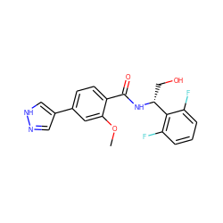 COc1cc(-c2cn[nH]c2)ccc1C(=O)N[C@H](CO)c1c(F)cccc1F ZINC001772650448