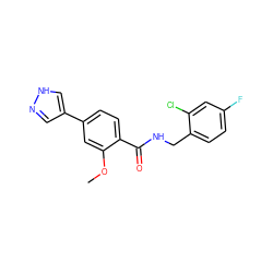 COc1cc(-c2cn[nH]c2)ccc1C(=O)NCc1ccc(F)cc1Cl ZINC001772630262