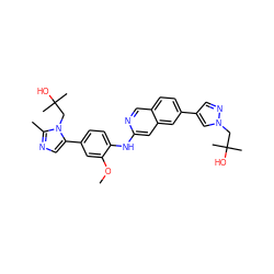 COc1cc(-c2cnc(C)n2CC(C)(C)O)ccc1Nc1cc2cc(-c3cnn(CC(C)(C)O)c3)ccc2cn1 ZINC000223652500