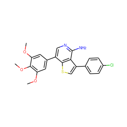 COc1cc(-c2cnc(N)c3c(-c4ccc(Cl)cc4)csc23)cc(OC)c1OC ZINC000028884535