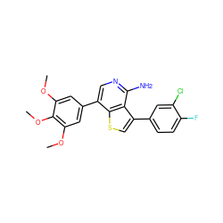 COc1cc(-c2cnc(N)c3c(-c4ccc(F)c(Cl)c4)csc23)cc(OC)c1OC ZINC000028884544