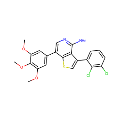 COc1cc(-c2cnc(N)c3c(-c4cccc(Cl)c4Cl)csc23)cc(OC)c1OC ZINC000028884733