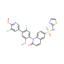COc1cc(-c2cnc(OC)c(Cl)c2)c(F)cc1-n1c(=O)ccc2cc(S(=O)(=O)Nc3ncco3)ccc21 ZINC001772577289