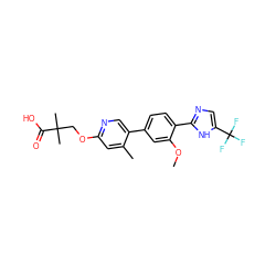 COc1cc(-c2cnc(OCC(C)(C)C(=O)O)cc2C)ccc1-c1ncc(C(F)(F)F)[nH]1 ZINC000218560478