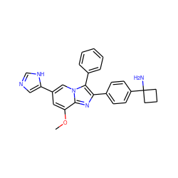 COc1cc(-c2cnc[nH]2)cn2c(-c3ccccc3)c(-c3ccc(C4(N)CCC4)cc3)nc12 ZINC000203965717