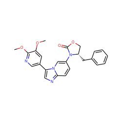 COc1cc(-c2cnc3ccc(N4C(=O)OC[C@@H]4Cc4ccccc4)cn23)cnc1OC ZINC000113764753