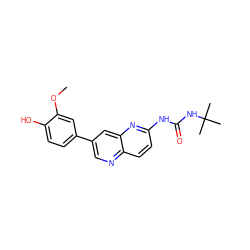 COc1cc(-c2cnc3ccc(NC(=O)NC(C)(C)C)nc3c2)ccc1O ZINC000072316155