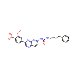 COc1cc(-c2cnc3ccc(NC(=O)NCCCCc4ccccc4)nc3n2)ccc1C(=O)O ZINC000169704109