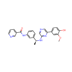 COc1cc(-c2cncc(N[C@@H](C)c3cccc(NC(=O)c4cccnc4)c3)n2)ccc1O ZINC000013975179