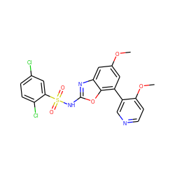 COc1cc(-c2cnccc2OC)c2oc(NS(=O)(=O)c3cc(Cl)ccc3Cl)nc2c1 ZINC000036241896