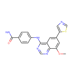 COc1cc(-c2cncs2)cc2c(Nc3ccc(C(N)=O)cc3)ncnc12 ZINC000299851976