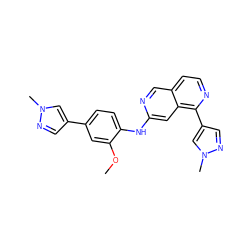 COc1cc(-c2cnn(C)c2)ccc1Nc1cc2c(-c3cnn(C)c3)nccc2cn1 ZINC000207617035