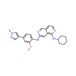 COc1cc(-c2cnn(C)c2)ccc1Nc1cc2c(NC3CCCCC3)nccc2cn1 ZINC000223696300
