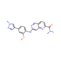COc1cc(-c2cnn(C)c2)ccc1Nc1cc2nc(C(=O)N(C)C)ccc2cn1 ZINC000207748120