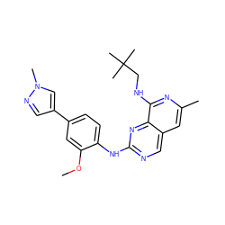 COc1cc(-c2cnn(C)c2)ccc1Nc1ncc2cc(C)nc(NCC(C)(C)C)c2n1 ZINC000223680344