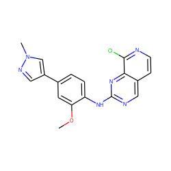 COc1cc(-c2cnn(C)c2)ccc1Nc1ncc2ccnc(Cl)c2n1 ZINC000223680772