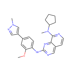 COc1cc(-c2cnn(C)c2)ccc1Nc1ncc2ccnc(N(C)C3CCCC3)c2n1 ZINC000223696379