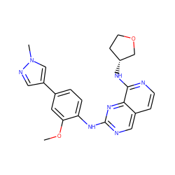 COc1cc(-c2cnn(C)c2)ccc1Nc1ncc2ccnc(N[C@@H]3CCOC3)c2n1 ZINC000207617518