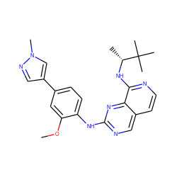 COc1cc(-c2cnn(C)c2)ccc1Nc1ncc2ccnc(N[C@H](C)C(C)(C)C)c2n1 ZINC000207617413