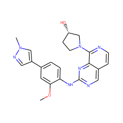 COc1cc(-c2cnn(C)c2)ccc1Nc1ncc2ccnc(N3CC[C@H](O)C3)c2n1 ZINC000224099305