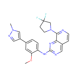 COc1cc(-c2cnn(C)c2)ccc1Nc1ncc2ccnc(N3CCC(F)(F)C3)c2n1 ZINC000223696474