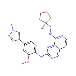 COc1cc(-c2cnn(C)c2)ccc1Nc1ncc2ccnc(NC[C@@]3(C)CCOC3)c2n1 ZINC000207628408