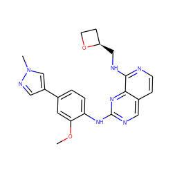 COc1cc(-c2cnn(C)c2)ccc1Nc1ncc2ccnc(NC[C@@H]3CCO3)c2n1 ZINC000223698113