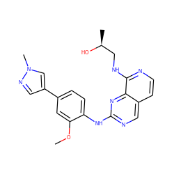 COc1cc(-c2cnn(C)c2)ccc1Nc1ncc2ccnc(NC[C@H](C)O)c2n1 ZINC000207633900