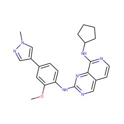 COc1cc(-c2cnn(C)c2)ccc1Nc1ncc2ccnc(NC3CCCC3)c2n1 ZINC000207616971