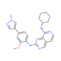 COc1cc(-c2cnn(C)c2)ccc1Nc1ncc2ccnc(NC3CCCCC3)c2n1 ZINC000207617169