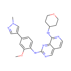 COc1cc(-c2cnn(C)c2)ccc1Nc1ncc2ccnc(NC3CCOCC3)c2n1 ZINC000207627893