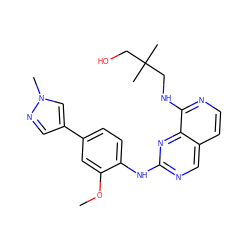 COc1cc(-c2cnn(C)c2)ccc1Nc1ncc2ccnc(NCC(C)(C)CO)c2n1 ZINC000223692437