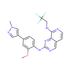 COc1cc(-c2cnn(C)c2)ccc1Nc1ncc2ccnc(NCC(F)(F)F)c2n1 ZINC000207623158