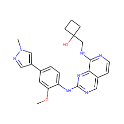 COc1cc(-c2cnn(C)c2)ccc1Nc1ncc2ccnc(NCC3(O)CCC3)c2n1 ZINC000223680933