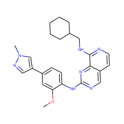 COc1cc(-c2cnn(C)c2)ccc1Nc1ncc2ccnc(NCC3CCCCC3)c2n1 ZINC000207628088