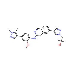 COc1cc(-c2cnn(C)c2C)ccc1Nc1cc2cc(-c3cnn(CC(C)(C)O)c3)ccc2cn1 ZINC000207712928
