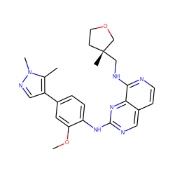 COc1cc(-c2cnn(C)c2C)ccc1Nc1ncc2ccnc(NC[C@]3(C)CCOC3)c2n1 ZINC000207611829