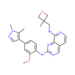 COc1cc(-c2cnn(C)c2C)ccc1Nc1ncc2ccnc(NCC3(C)COC3)c2n1 ZINC000223685933