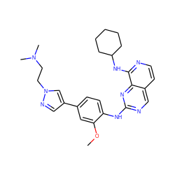 COc1cc(-c2cnn(CCN(C)C)c2)ccc1Nc1ncc2ccnc(NC3CCCCC3)c2n1 ZINC000223690457