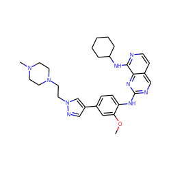 COc1cc(-c2cnn(CCN3CCN(C)CC3)c2)ccc1Nc1ncc2ccnc(NC3CCCCC3)c2n1 ZINC000223696221