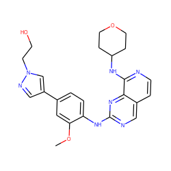 COc1cc(-c2cnn(CCO)c2)ccc1Nc1ncc2ccnc(NC3CCOCC3)c2n1 ZINC000223690948