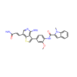 COc1cc(-c2csc3c(/C=C/C(N)=O)cnc(N)c23)ccc1NC(=O)c1cc2ccccc2n1C ZINC000028822578