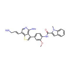 COc1cc(-c2csc3c(/C=C/CN)cnc(N)c23)ccc1NC(=O)c1cc2ccccc2n1C ZINC000028822583