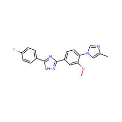 COc1cc(-c2n[nH]c(-c3ccc(F)cc3)n2)ccc1-n1cnc(C)c1 ZINC000096911120