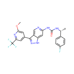 COc1cc(-c2n[nH]c3cc(NC(=O)N[C@H](C)c4ccc(F)cc4)ncc23)cc(C(F)(F)F)n1 ZINC000261171406