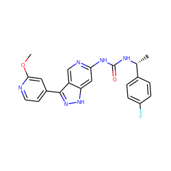 COc1cc(-c2n[nH]c3cc(NC(=O)N[C@H](C)c4ccc(F)cc4)ncc23)ccn1 ZINC000261123395